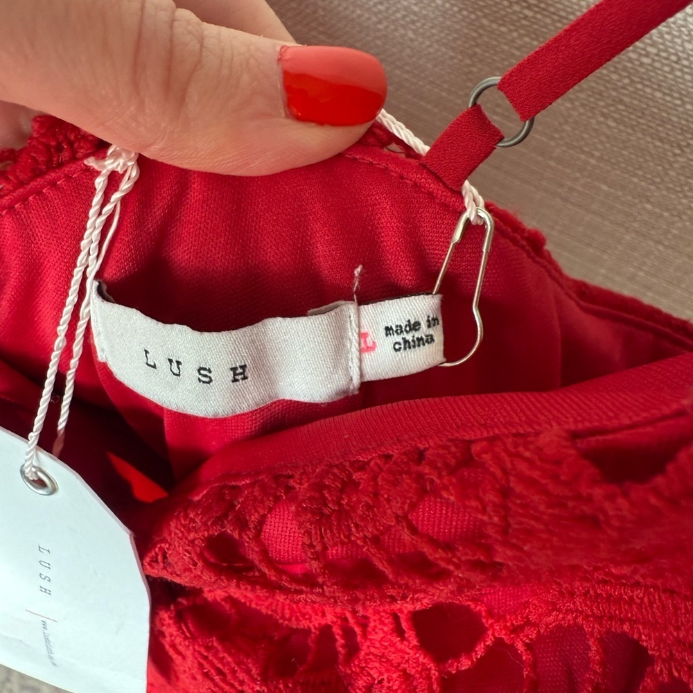 Lush Red Lace Slip Dress | V-Neck Spaghetti Strap | Size L | NWT - Picture 5 of 7